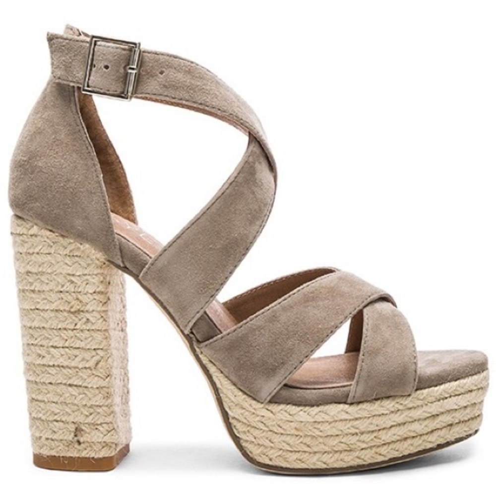 Raye Womens Harlow Olive Suede Block Heel Espadrille Size 8.5, GOOD condition
